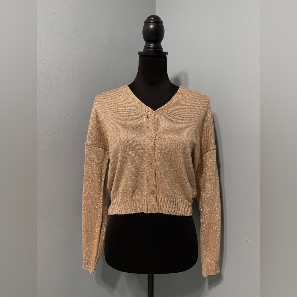 KAOS‎ Made In Italy Knitted Gold Metallic Sweater Pearl Buttons Women S MP1LT005